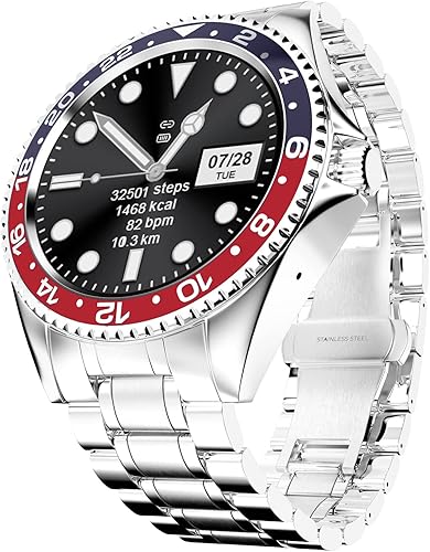 Fire-Boltt Quantum - Reloj inteligente de lujo con diseño de acero inoxidable de 1.28 pulgadas, Bluetooth de llamadas, alta resolución, conexión