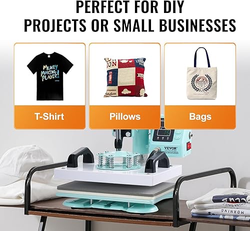 Vista 15 de VEVOR Prensa de calor 5 en 1, máquina de prensa de calor de 15 x 15 pulgadas con prensa de vaso, rotación de 360°, control digital oscilante