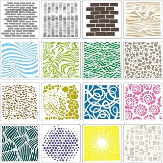 GORGECRAFT 16Pcs Cubist Reusable Crafts Stencils Abstract Geometry Texture Brick Bubble Dot Waves Crackle Stencils Layering Drawing Templates Painting on Card Canvas DIY Crafts (5.9x5.9 Inch)