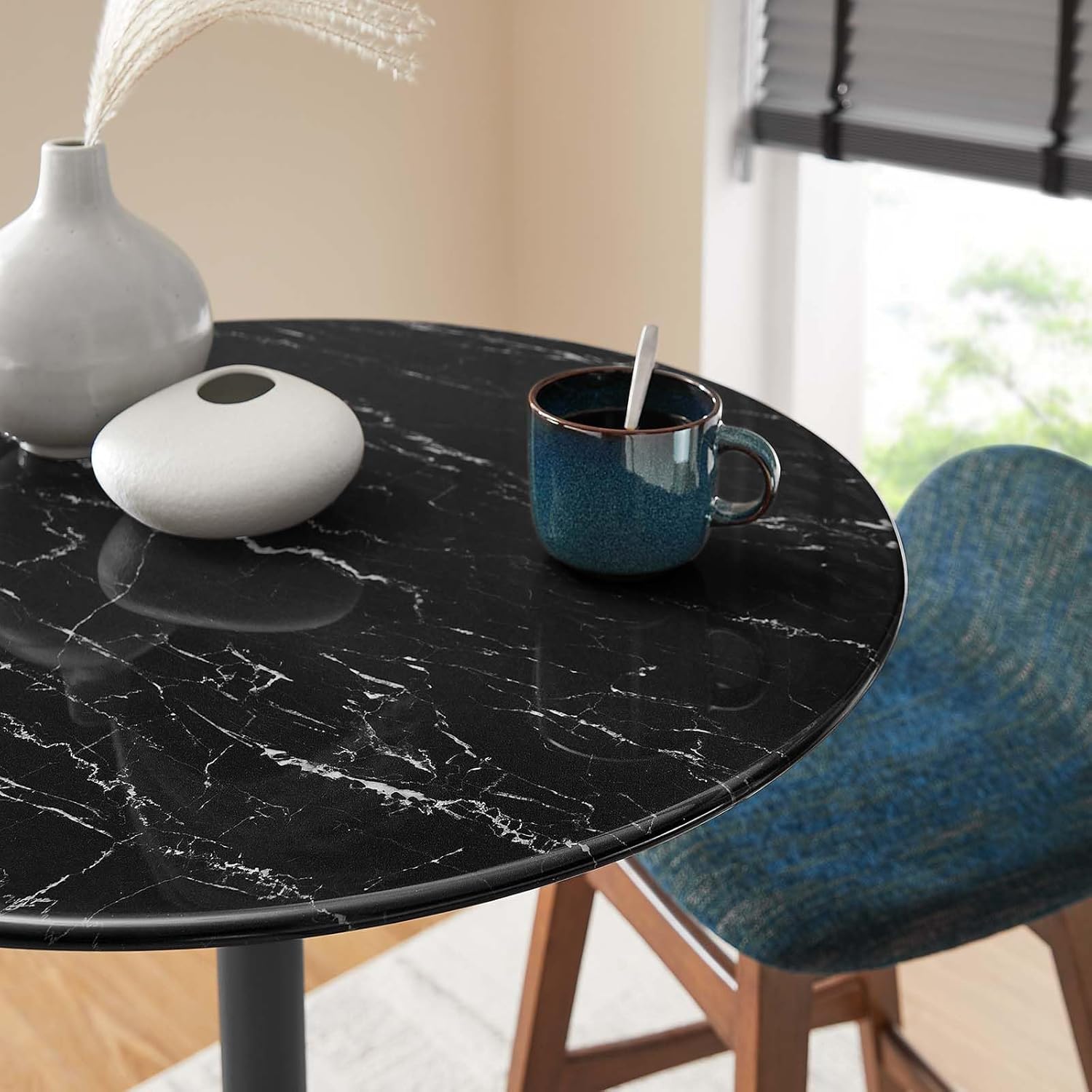 Modway Lippa Round 28" Mid-Century Modern Artificial Marble Bar Table in Black Black