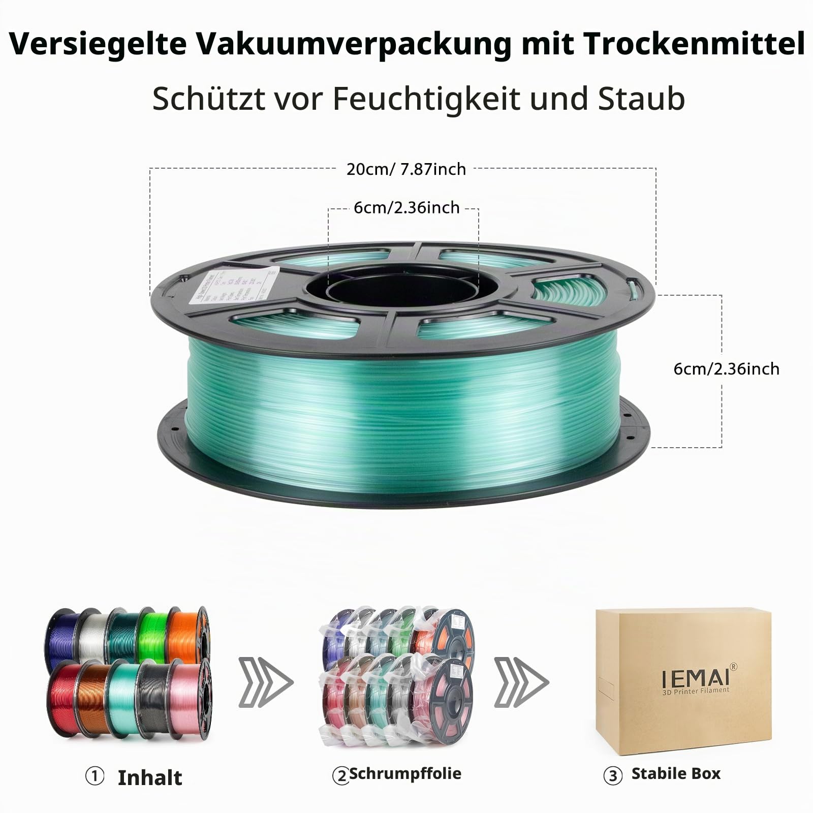 IEMAI PETG Filament 1.75mm 10Kg Set, Clear PETG Transparent/Dunkelgrau/Rot/Orange/Blau/Neongrün/Bernstein/Hellrosa/Cyan/Ozeanblau, High Speed 3D Drucker Filament, Maßgenauigkeit +/- 0,02 mm