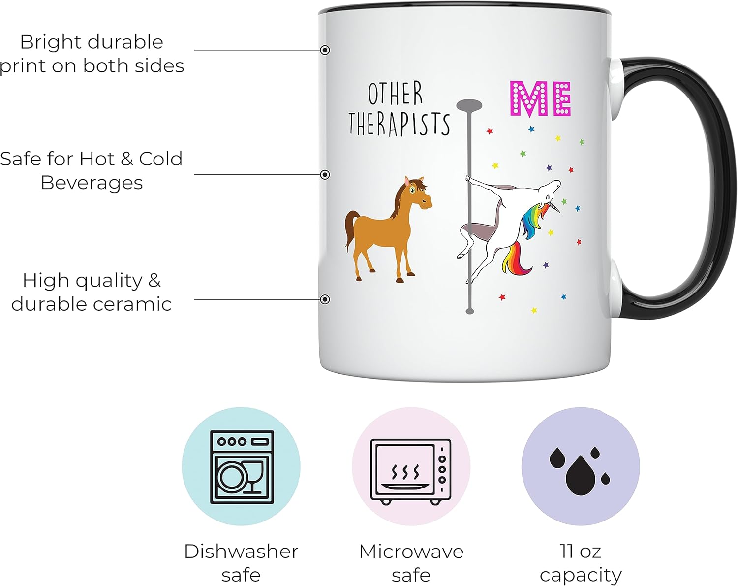 YouNique Designs Therapist Coffee Mug, 11 Ounces, Fun Therapist Gifts Funny Unicorn Mug, Best Therapist Ever (Black Handle) - Image 2