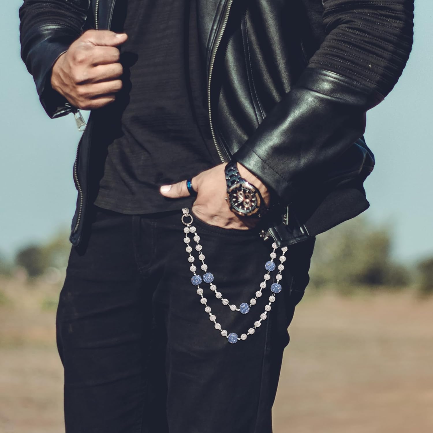 SKQIR Hip Hop Wallet Chain for Men Jeans Pocket Belt Layered Chain Disco Rhinestone Beads Baseball Drip Punk Jewelry Gifts Goth Accessories for Men - Image 4