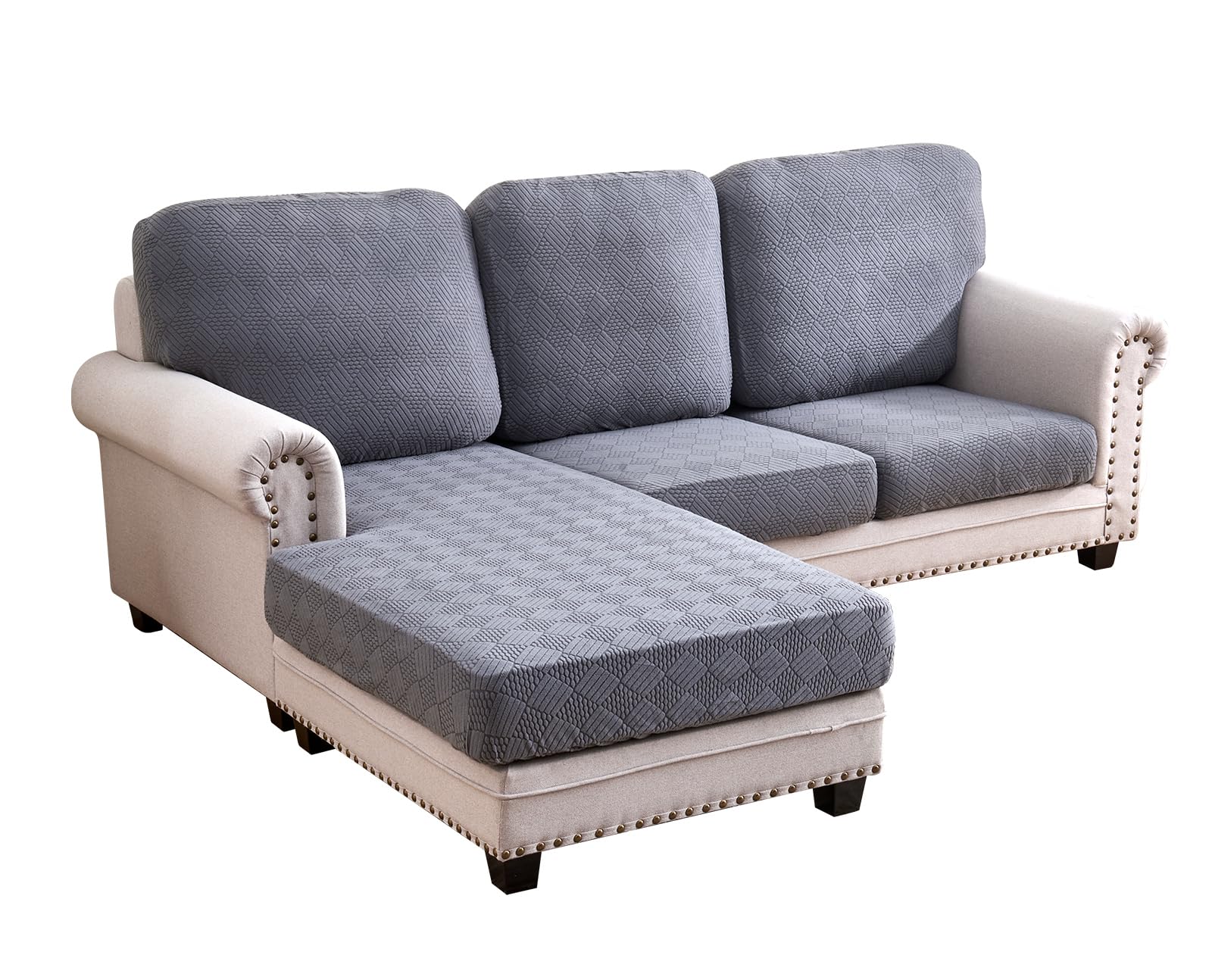 Deep Dream Sectional Couch Covers L Shaped 6 Pieces, Stretch Sofa Covers for Sectional Sofa Cushion Covers for Both Left/Right Couch (3 Backrest Cover + 2 Seater + Chaise, Dark Grey)