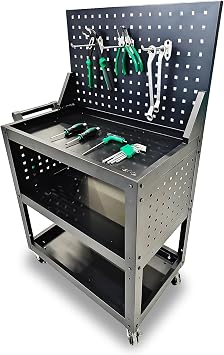 3 Tier Rolling Tool Cart on Wheels - Metal Service Cart Industrial Utility Cart for Mechanic - 150KG Load Mobile Storage Organizer for Garage