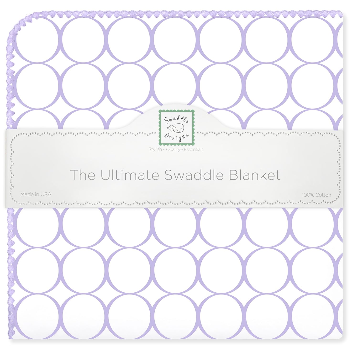 SwaddleDesigns Large Receiving Blanket, Ultimate Swaddle for Baby Boys, Girls, Softest US Cotton Flannel, Best Shower Gift, Made in USA, Lavender Mod Circles (Mom's Choice Award Winner)