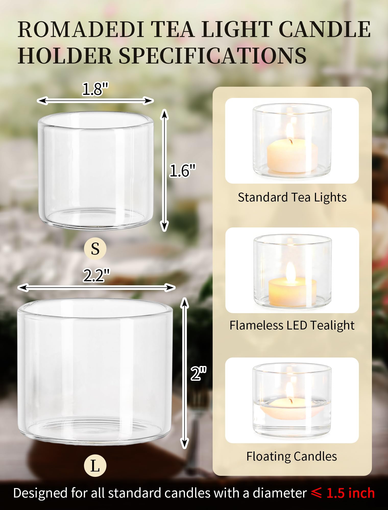 Romadedi Lot de 24 photophores en verre transparent pour petits centres de table, décoration de mariage, fête, dîner, décorations d'intérieur, festivals, Noël
