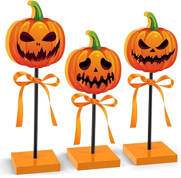 3 Pieces Halloween Tiered Tray Decor Wooden Pumpkin Halloween Decorations Indoor Scary Sign for Home and Party Decor Pumpkin