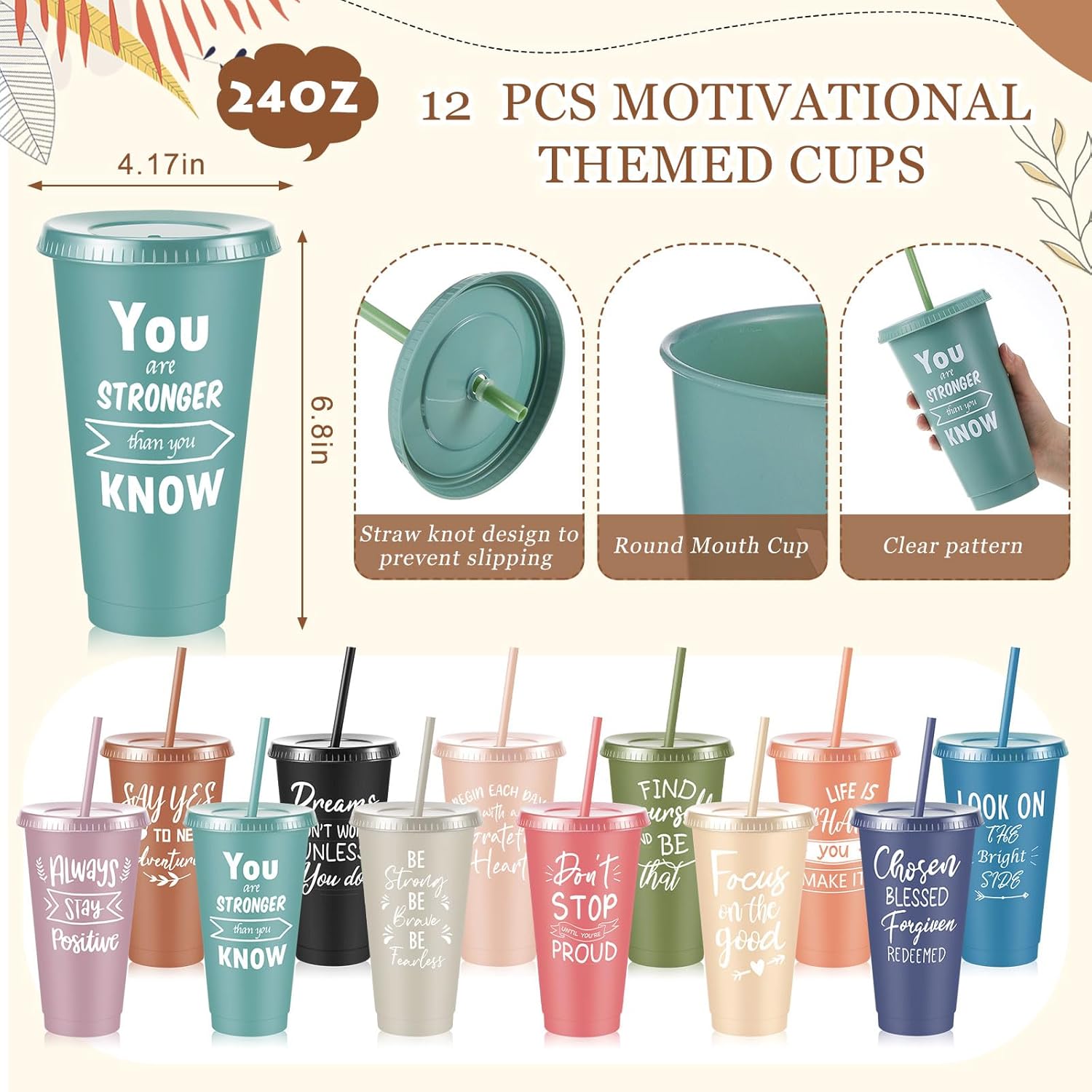 12 Sets / 48 Pcs Inspirational Gifts Bulk for Employee Appreciation, 24 oz Plastic Cups and Pens Notebooks Keychains Set, Group Gifts for Office Staff Coworkers (Morandi) - Image 3