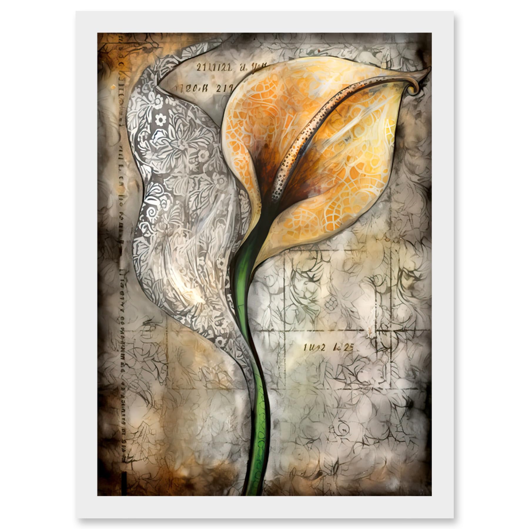 Artery8 Batik Style Pattern Calla Lily Flower Bloom Artwork Framed Wall Art Print A4
