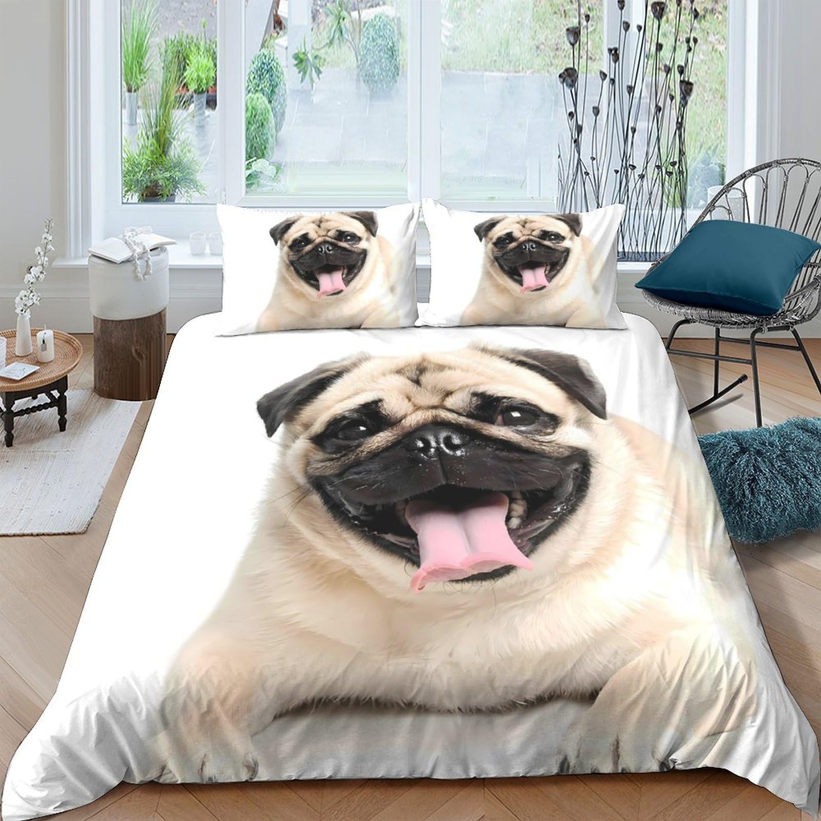 Ctjqhvkz Style-10 3D Printed Pug Dog Fitted Sheet Microfiber Soft Breathable Cartoon Animal Bed Cover For Bedroom Dorm Mattress Protection Decor Single（135X200cm）