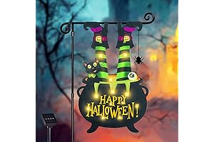 18 Inch Enhanced Halloween Witch Feet Shape Outdoor LED Lighted Garden Flag Black Cat Decorations