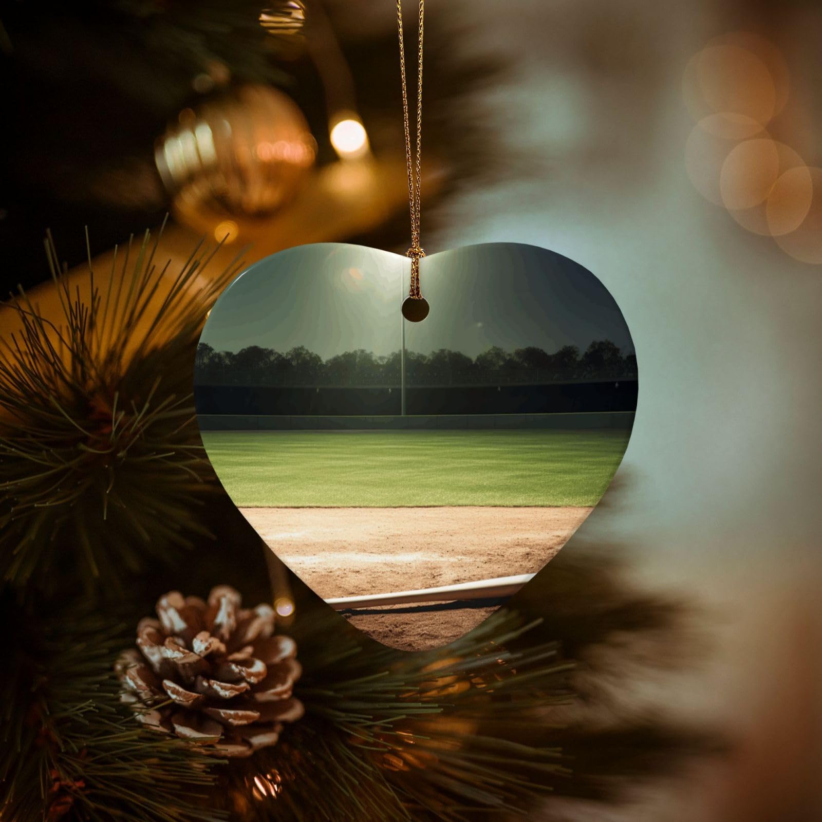 Christmas Ornaments for Christmas Tree Decoration Hanging Baseball Sports Field Ornament with Gold Ribbon Crafts Heart Shape Ceramic Pendant for Keepsake Gifts Xmas Decor Party Supplies