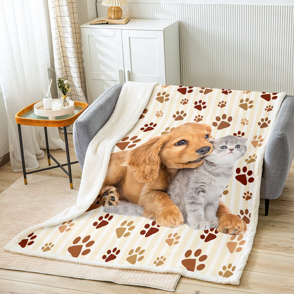 Manta de forro polar con estampado de gatos, manta de felpa para mascotas, manta de felpa para cachorros, perros, manta Sherpa para niños, niñas, tamaño Queen 90 x 90 pulgadas para cama y sofá