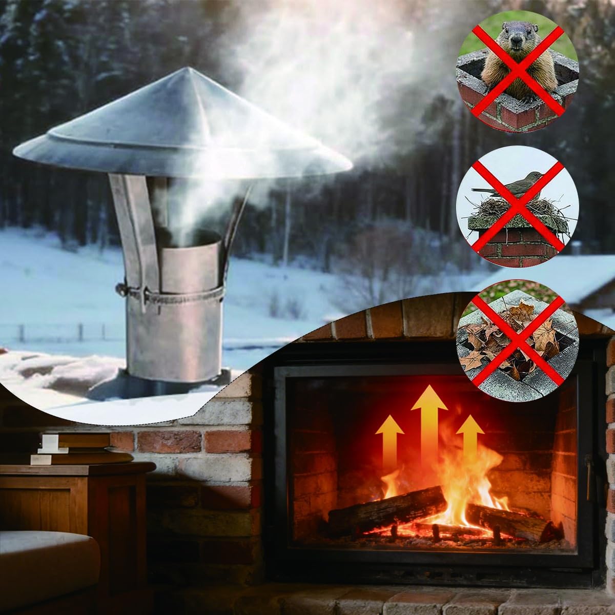 Cappello da Camino in Acciaio Inox 50 110 150 200 300 mm Comignolo Stufa a Pellet, Comignolo Antivento per Esterni, Canna Fumaria Camino Cappello, Per Condotti di Stufe E Camini(220mm/8.66in)