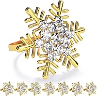 Vista 1 de ZeeDix Juego de 8 servilleteros de copos de nieve dorados de Navidad, anillos de servilletas para mesa de comedor, decoración de mesas rústicas