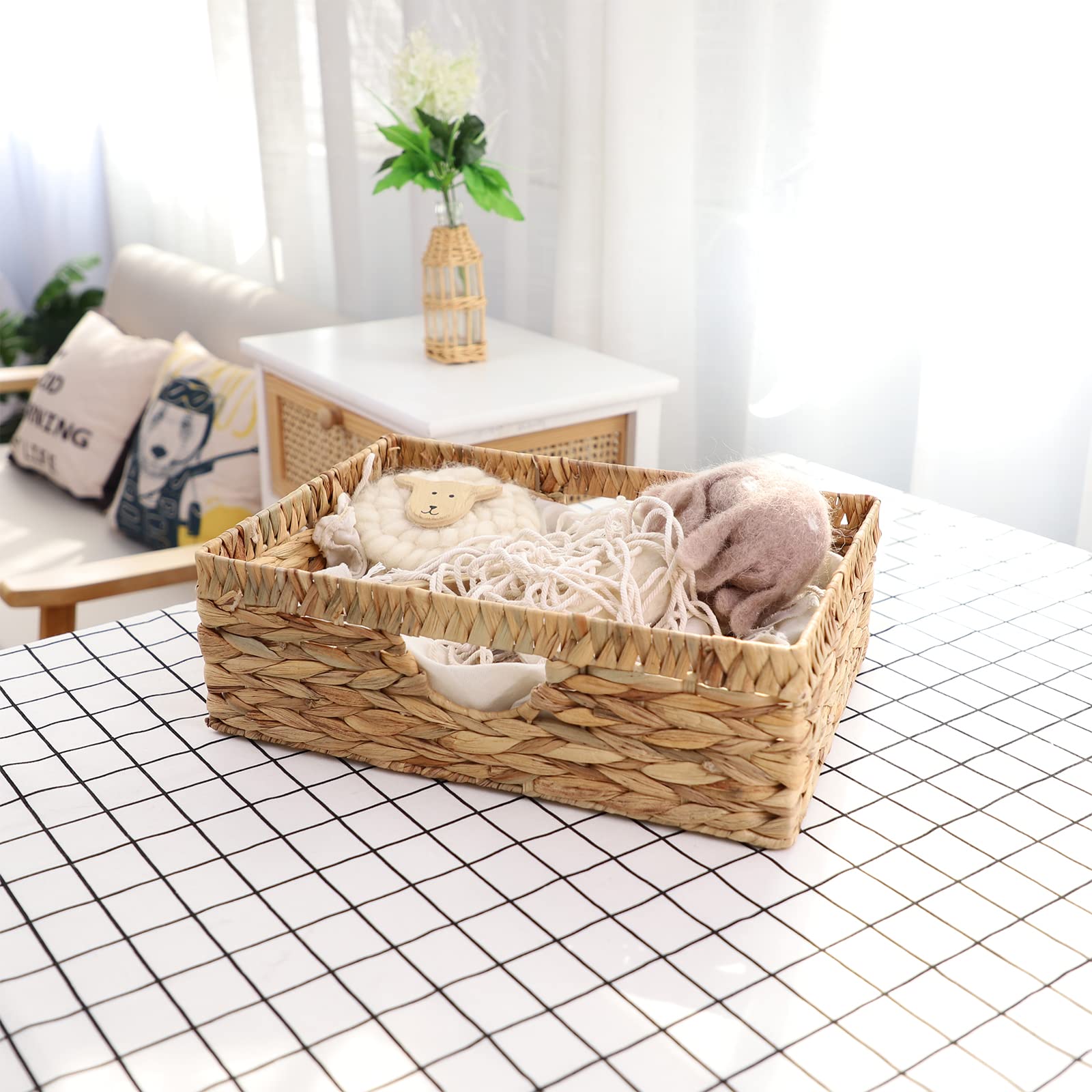 YAHUAN Water Hyacinth Storage Baskets, Hand-Woven Baskets with Built-in Handles Wicker Baskets for Organizing Storage Baskets for Bedroom,Living room,Pantry(Original)