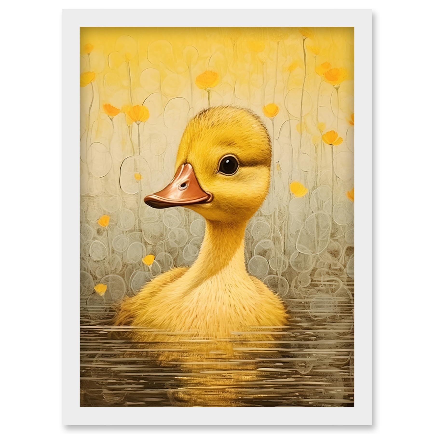 Artery8 Yellow Duckling Kids Bedroom Baby Nursery Calm Elegant Artwork Framed Wall Art Print A4