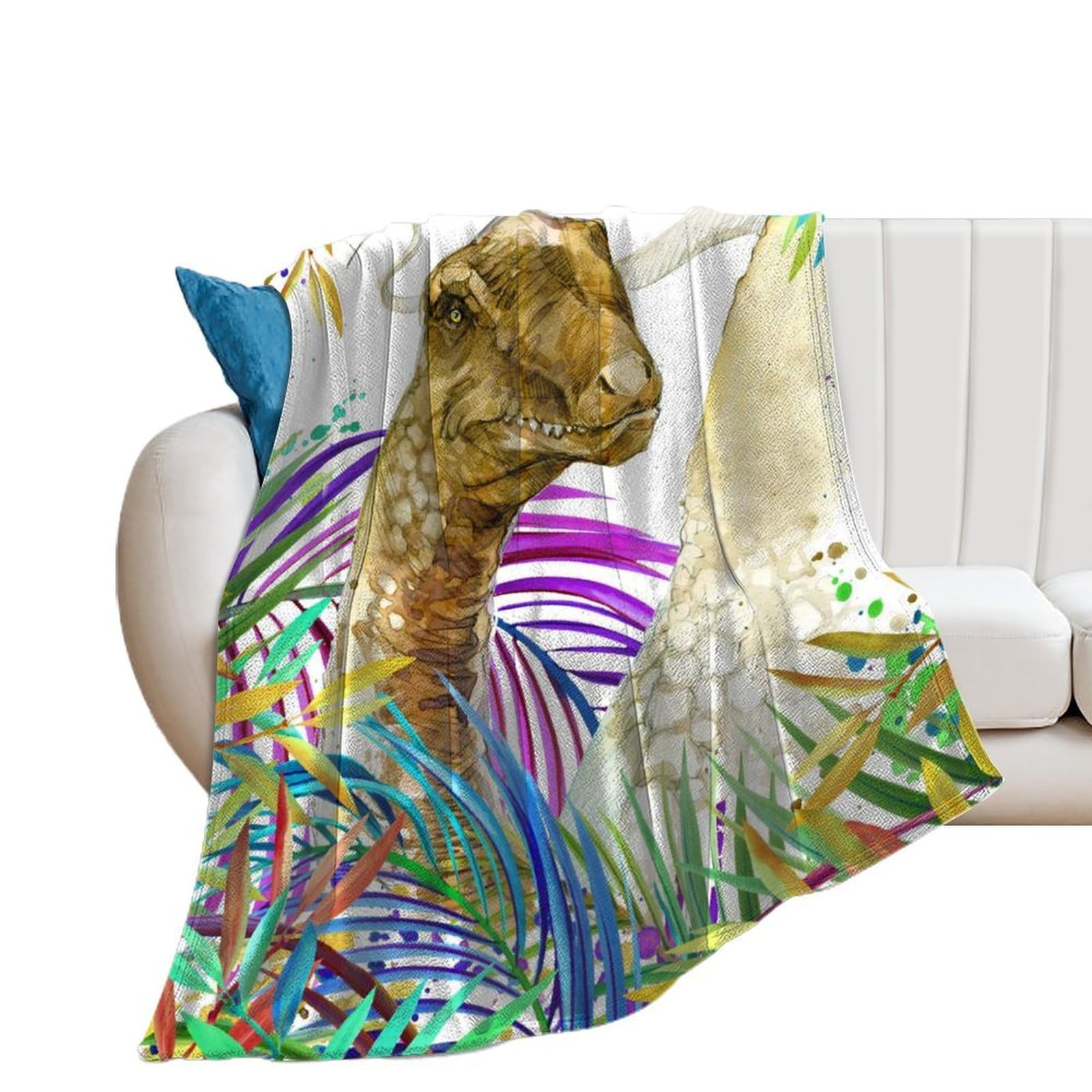 Couverture polaire dinosaure cocooning pour canapé et lit d'enfant de 100x130cm