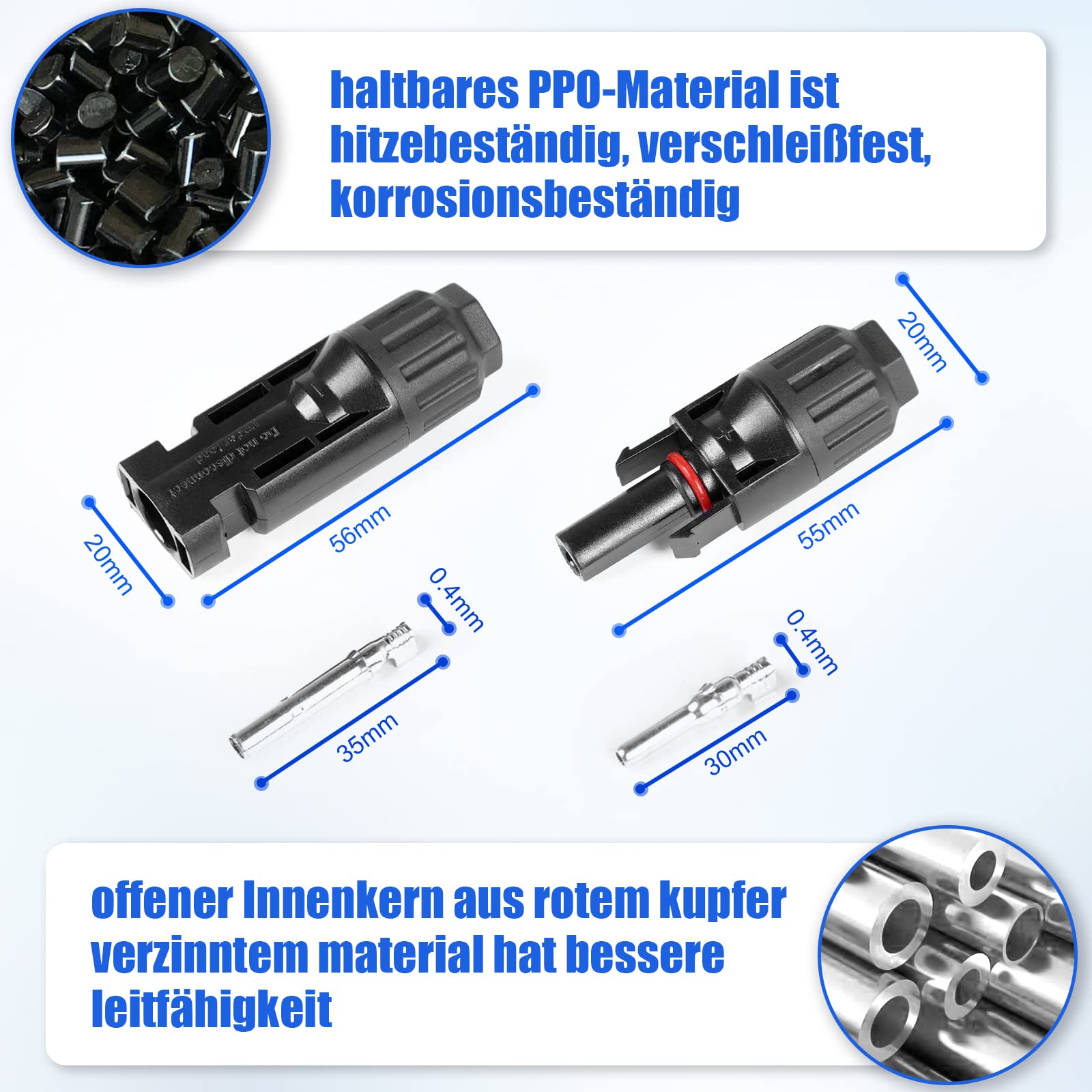 Solarstecker Set 45 Paar Photovoltaik Solar Stecker Outdoor IP67 Wasserdicht Solarpanel Stecker Solar Kabelstecker Anschlüsse Verbinder Steckverbinder Männlich/Weiblich für 2.5/4/6mm² Kabel