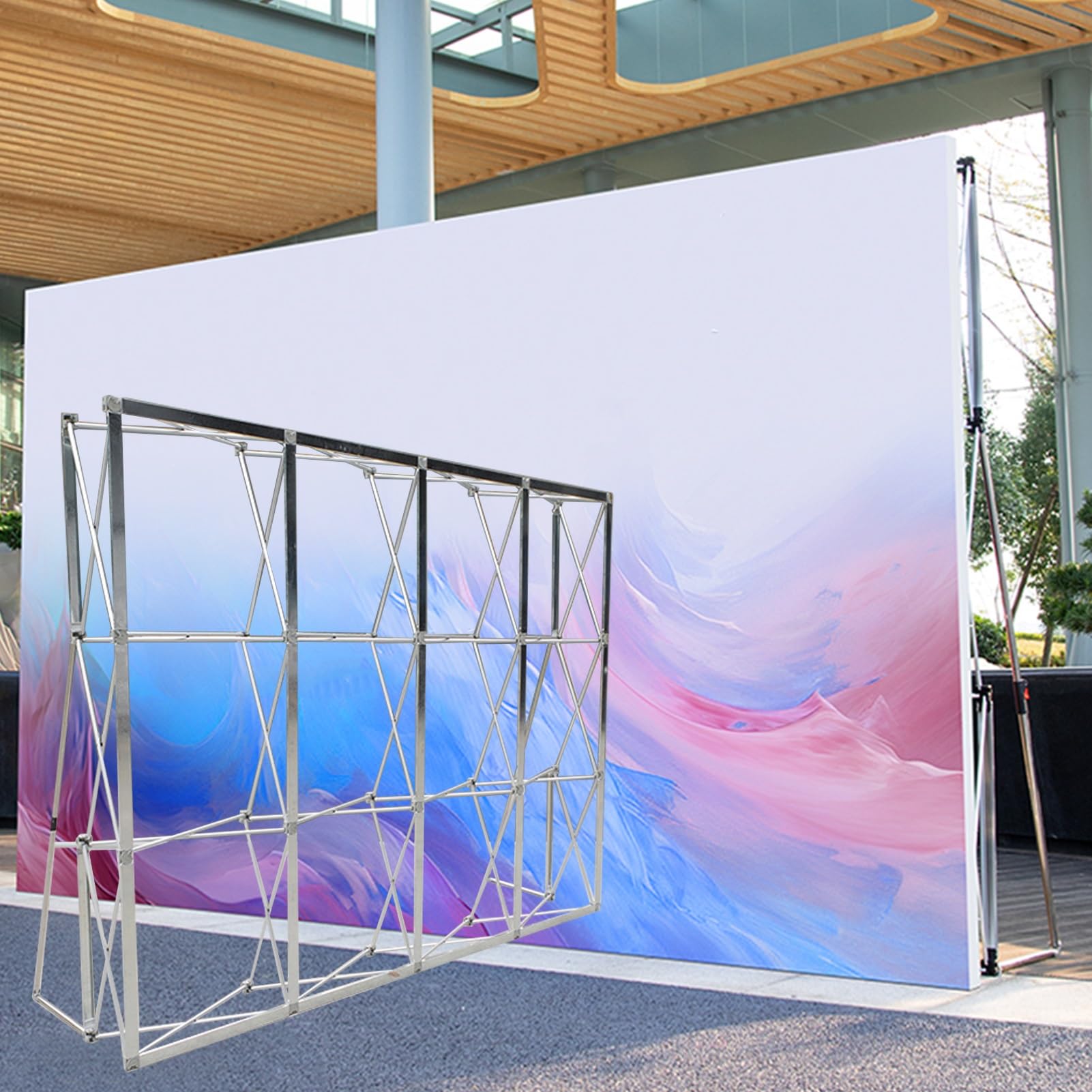 Marco para Carteles de exhibición de ferias comerciales, Fondo emergente para Interiores y Exteriores con Cremalleras y Barras de Soporte, Soporte de exhibición portátil para Stand de exhibi