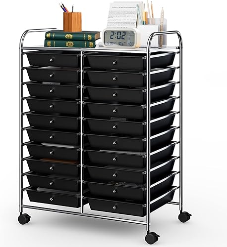 SILKYDRY Carrito de almacenamiento con ruedas de 20 cajones, organizador de arte sobre ruedas, marco de metal y cajones extraíbles, carrito móvil