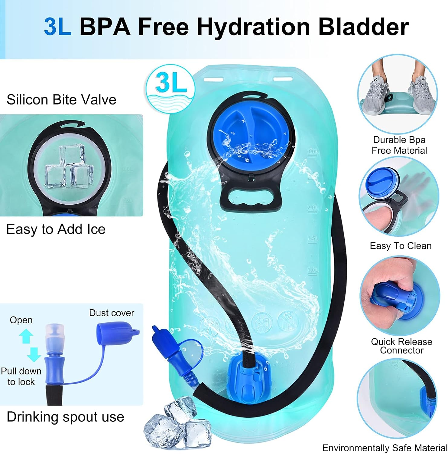 REINOS Hydration Backpack with 3L Bladder for Men & Women, Daypack with Thermal Insulation | Great for Hiking, Running, Cycling, Camping, Skiing, Outdoor Activities