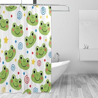 J JOYSAY Cartoon Frogs White Print Fabric Shower Curtains with Buttonholes Hooks Water Repellent Washable Cloth Shower Curtain for Bathroom Decor 72"x72"
