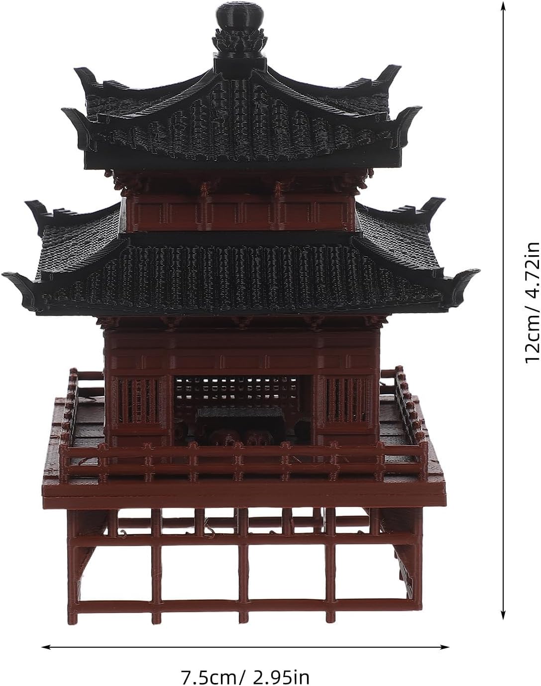 Mini Pavilion Sculpture Brown Plastic for Bonsai Landscape Decoration