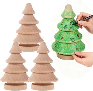 VOSAREA 3pcs Unfinished Wood Christmas Trees Mini Wooden DIY Xmas Tree Crafts Mini Crafts for DIY Arts Activity Drawing Sculpture Decor