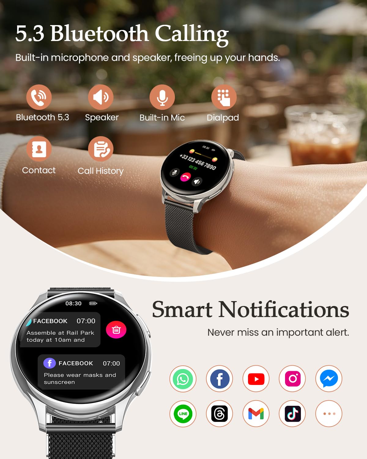 Smartwatch Donna, 1,27” HD Orologio Smartwatch con Chiamate, Fisiologia Femminile, 120+ Sport, 24H Cardiofrequenzimetro SpO2, Sonno, Passi, IP68 Smart Watch Fitness Android iOS Nero Argento