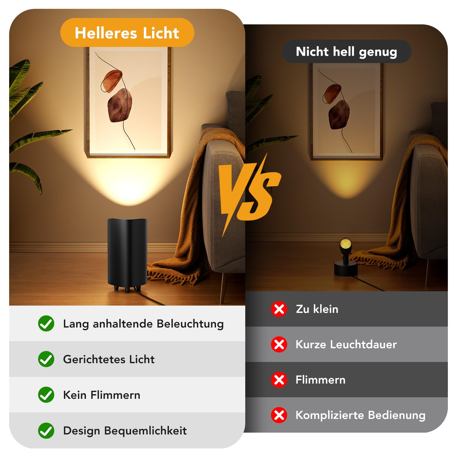 LED Uplight Spot 2 Stück, 7W Bodenstrahler, LED Bodenleuchte zur indirekten Beleuchtung, Standleuchte inklusive GU10 LED Lampe 500LM, Warmes Licht mit 3000 Kelvin, Schwarz