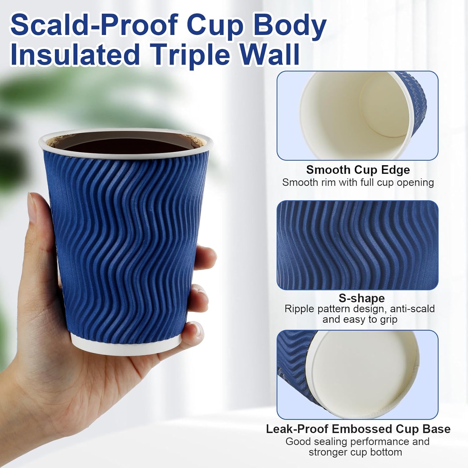 Coffee Cups, 120 Pack 12 oz Disposable Insulated Paper Cups, Corrugated Kraft Ripple Wall Cup Suitable for Hot and Cold Drinks - Image 3