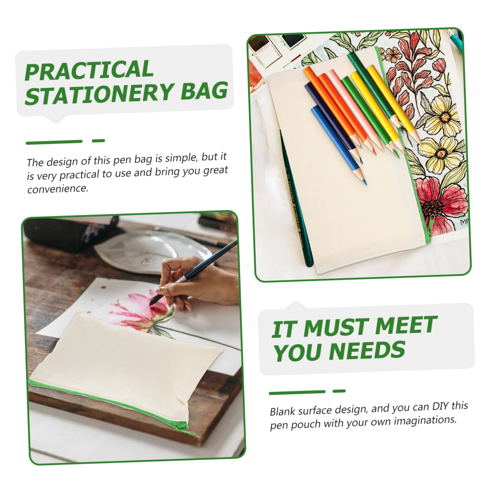 NUOBESTY 2 Set Astucci Tela Con Zip Per Studenti Borsa Portapenne E Cosmetici Fai Da Te Custodia Portapenne Mano Sacchetto Decorabile E Resistente Per Scuola E Viaggio 10 Pezzi * 2