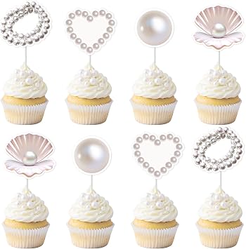 Pearl Theme Cupcake Toppers 24pcs Sea Shell Cake Decorations A Little Pearl Is On The Way Baby Shower Decoration Coastal Seashell Pearls Necklace Under The Sea Mermaid Decors