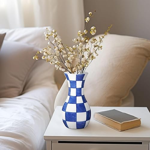 Miniatura 7 de Jarrón pequeño azul y blanco, paquete de 2 jarrones de cerámica de 6 pulgadas, jarrones chinos retro para decoración de flores de seda fresca seca,