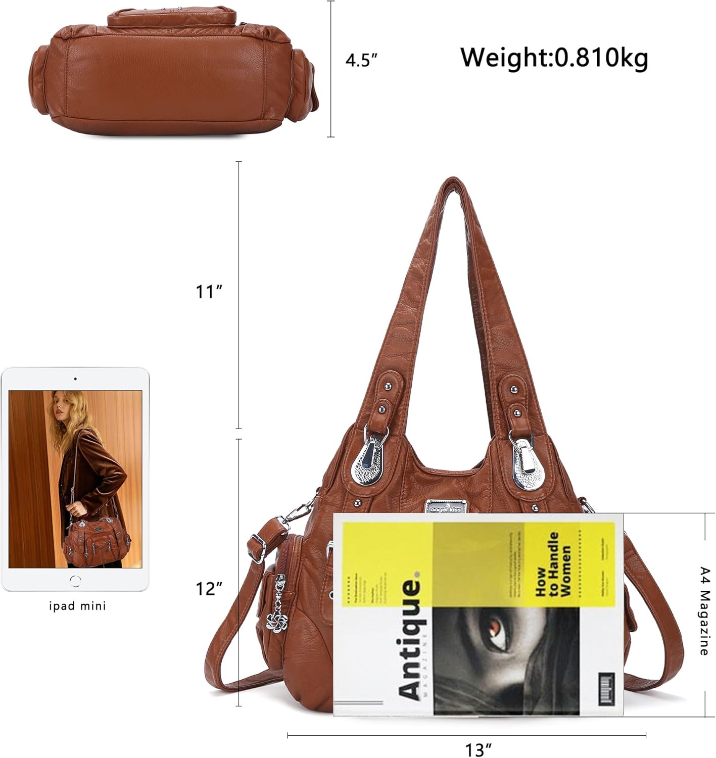 Angel Kiss Purses for Women Soft PU Leather Large Hobo Bags for Women Shoulder Bag | Soft, PU Leather, Large, Soft, PU Leather, Large - Image 3