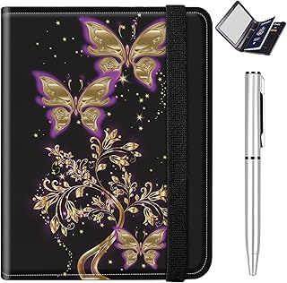 Passport and Vaccine Card Holder Combo with RFID Blocking, Design Leather Travel Wallet Case Carrying Credit Card Holder Cover with Vaccination Card Protector Slot, Glitter Gold Butterfly