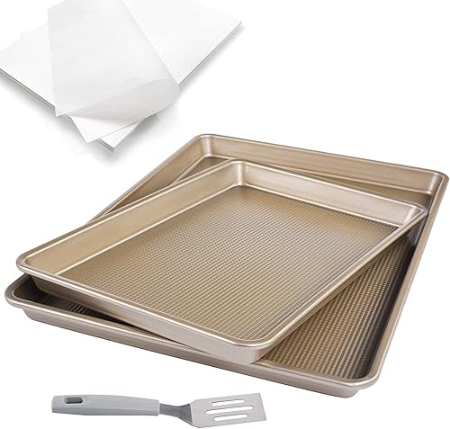Miniatura 5 de Kitcom Bandeja antiadherente grande para hornear galletas, sartén de acero al carbono resistente para horno, 17.7 x 12.8 pulgadas, oro champán
