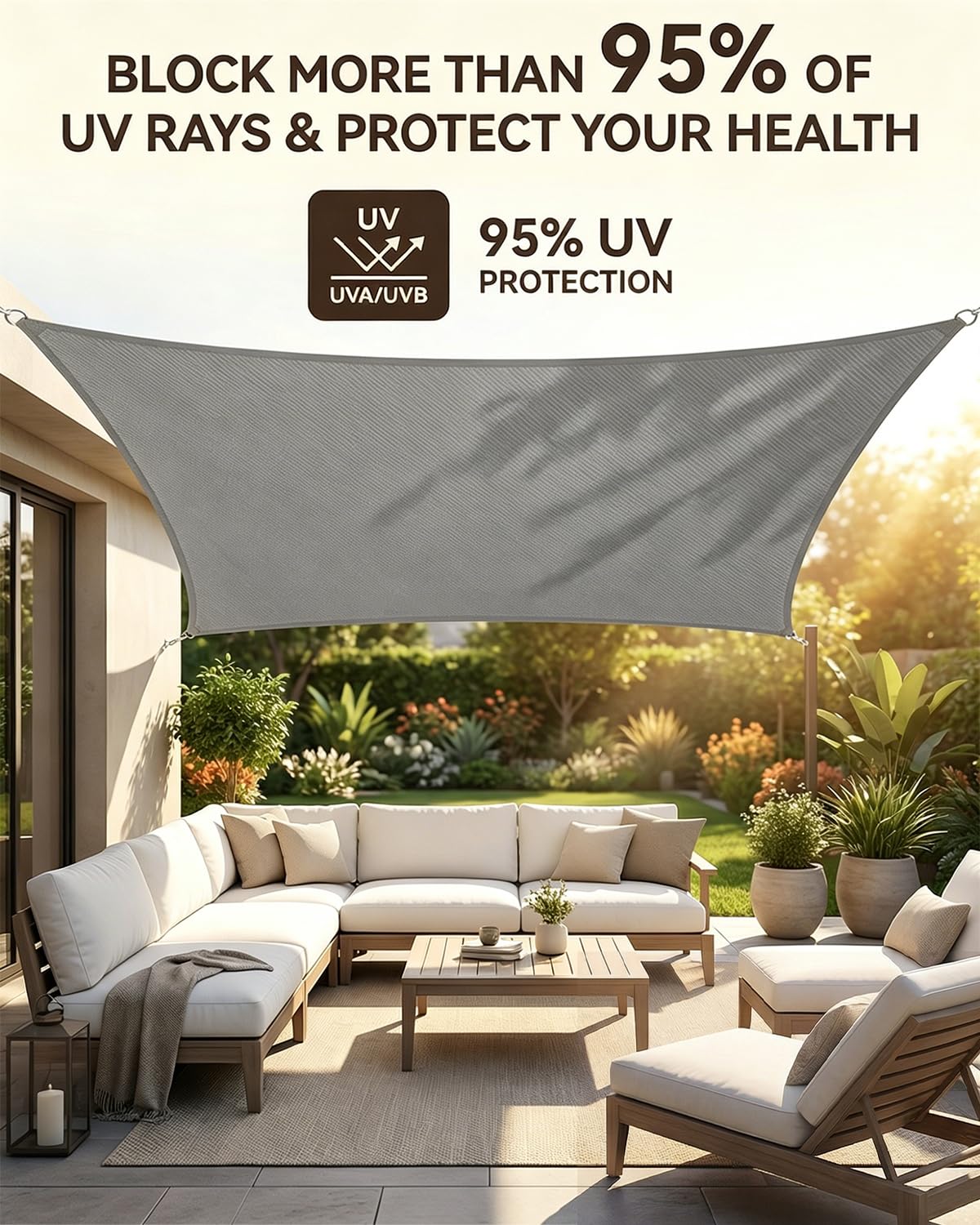 Vela de Sombra Rectangular 3x4m con Kit de Instalación, HDPE Impermeable y Antidesgarro, Protección UV, Resistente al Viento, Incluye Accesorios, Balcón, Jardín o Patio, Gris