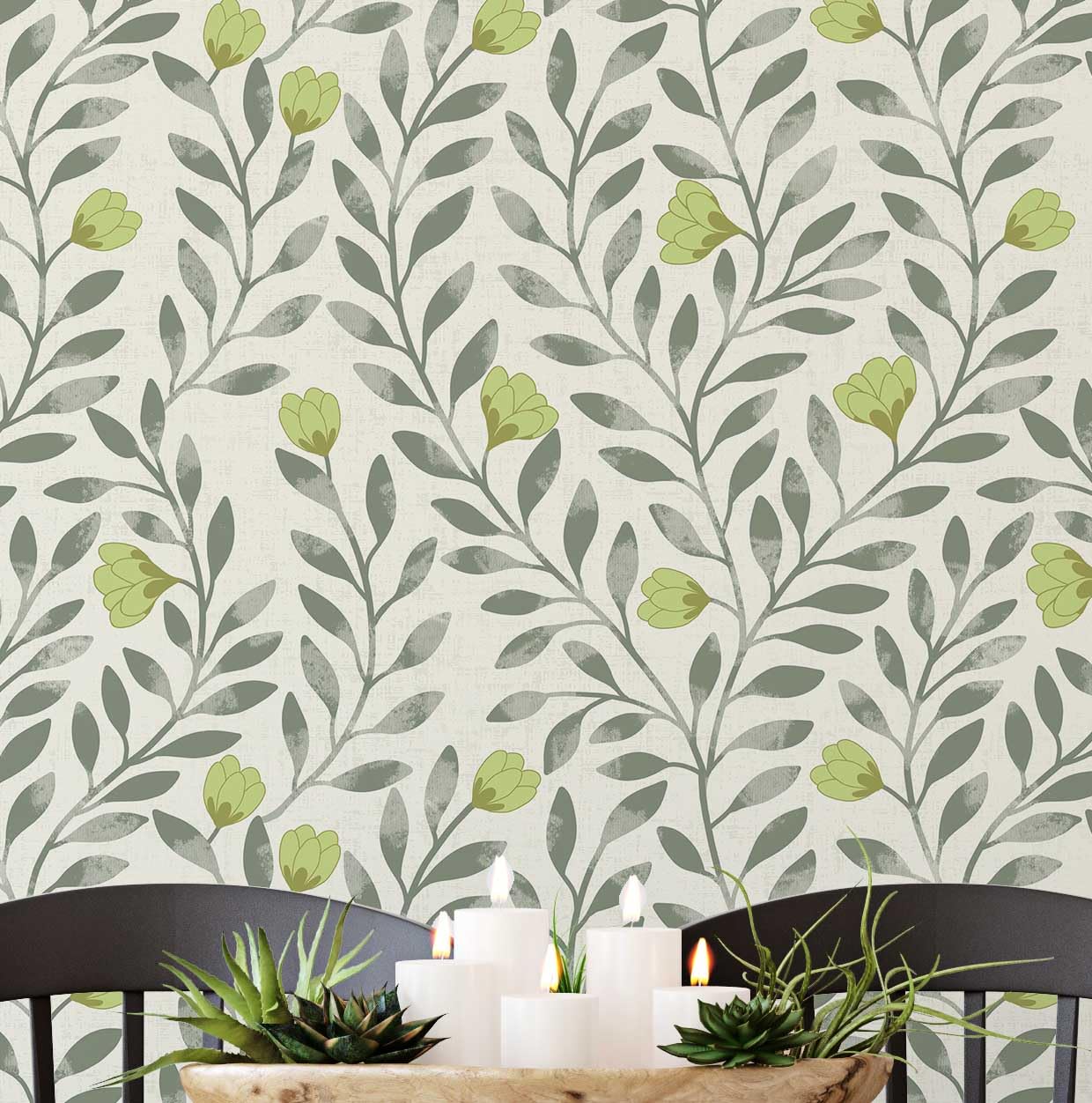 Papier peint vert vinyle autocollant amovible et imperméable motif feuilles de S4Sassy 63x152 cm
