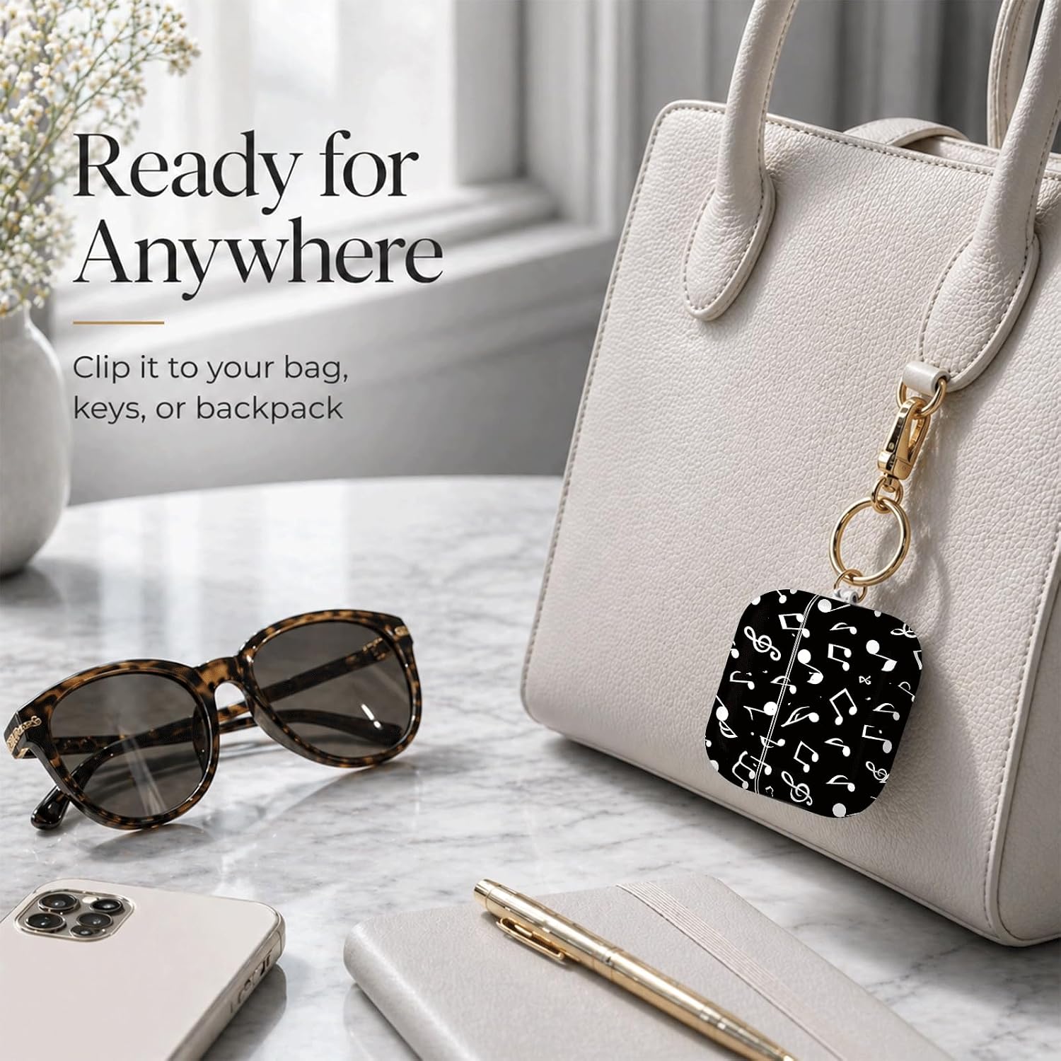 Compatible with Airpod 4 Case,TPU Cute Pattern Protective, Shockproof Anti Scratch Case with Keychain Ring,Supports Wireless Charging(Music Notes Black White) image 4