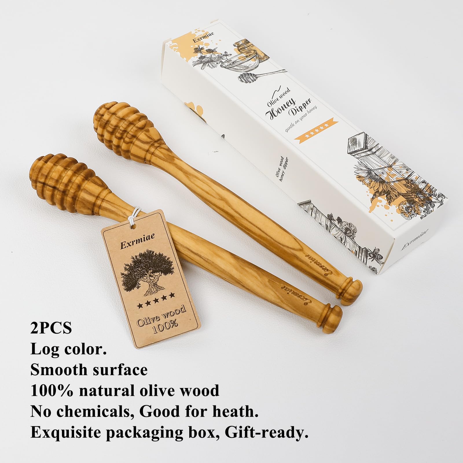 Olive Wood Honey Dippers - Natural & Durable -5