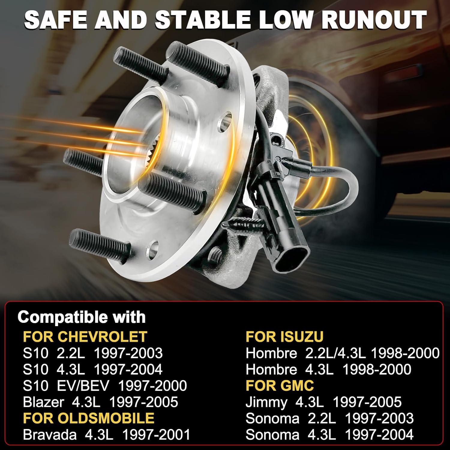Pair 513124 Front Wheel Bearing Hub Assembly Compatible with Chevy Blazer, S10 1997-2004, for Gmc Jimmy 1997-2005, Sonoma 97-04, for Isuzu Hombre 1998-2000, for Oldsmobile Bravada 97-01, 5 Lug w/ABS