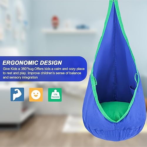 Miniatura 3 de YAERSI Asiento columpio para niños, silla hamaca de algodón con cojín inflable de PVC, columpio sensorial para juegos en interiores y exteriores,