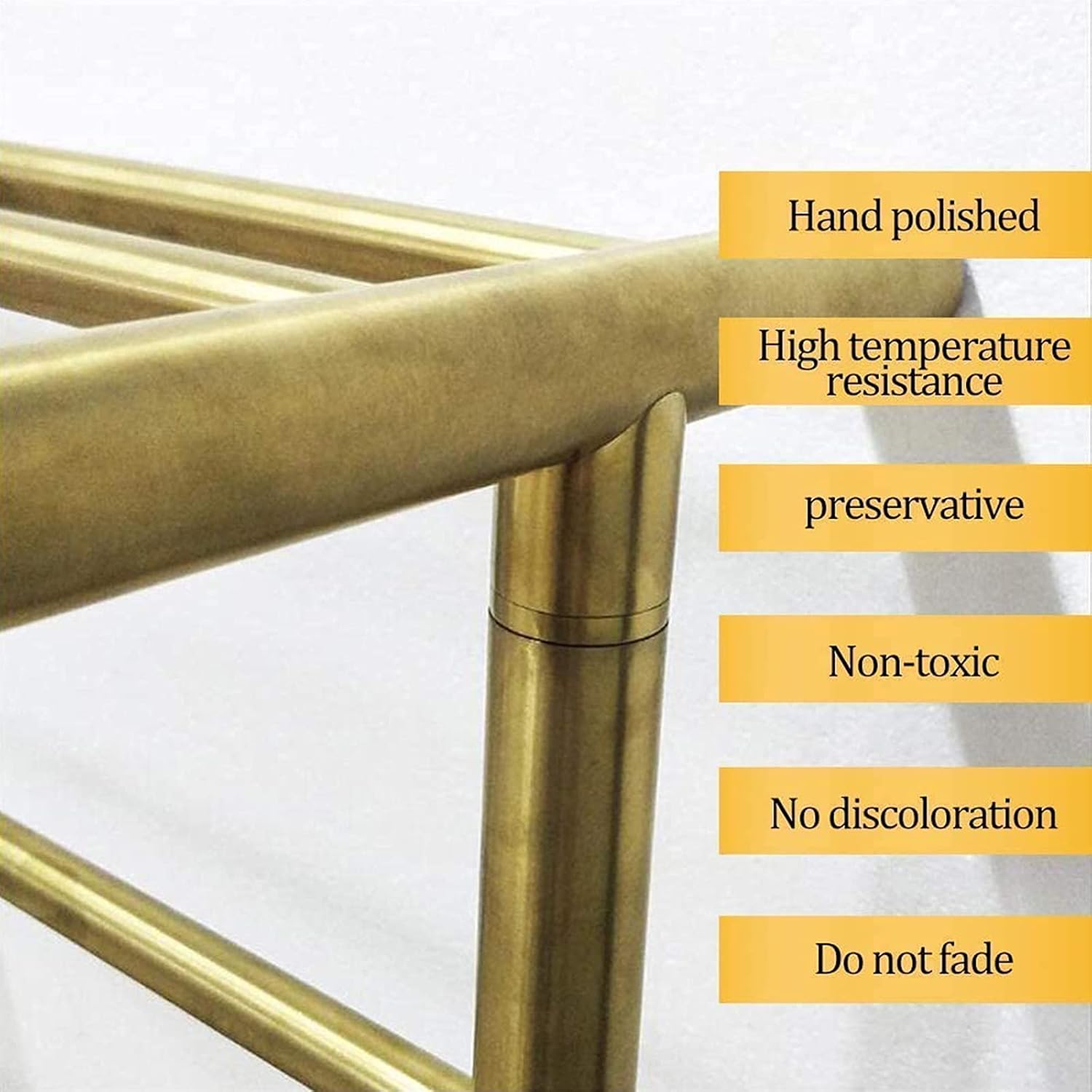 Brushed Gold Electric Heated Towel Drying Rack Household Wall Mounted Towel Warmer with Top Shelf 35W Energy Efficient Electric Heated Towel Rail with On Off Switch