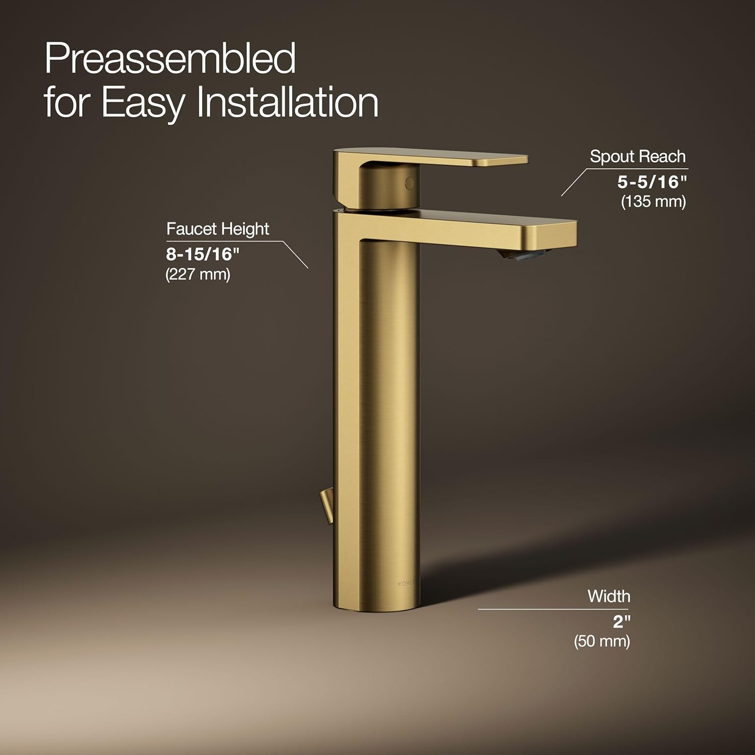 Kohler 23475-4-2MB Parallel® Tall Single-Handle Bathroom Sink Faucet, 1.2 gpm, Vibrant Brushed Moderne Brass