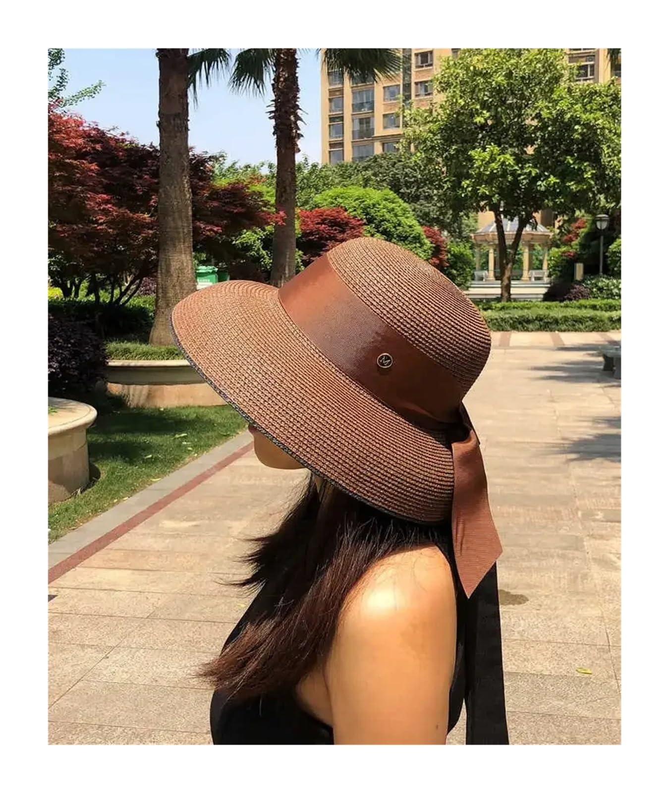 Sombrero de paja retro francés for mujer con estilo detalle lazo Protección elegante ala ancha for vacaciones en la playa