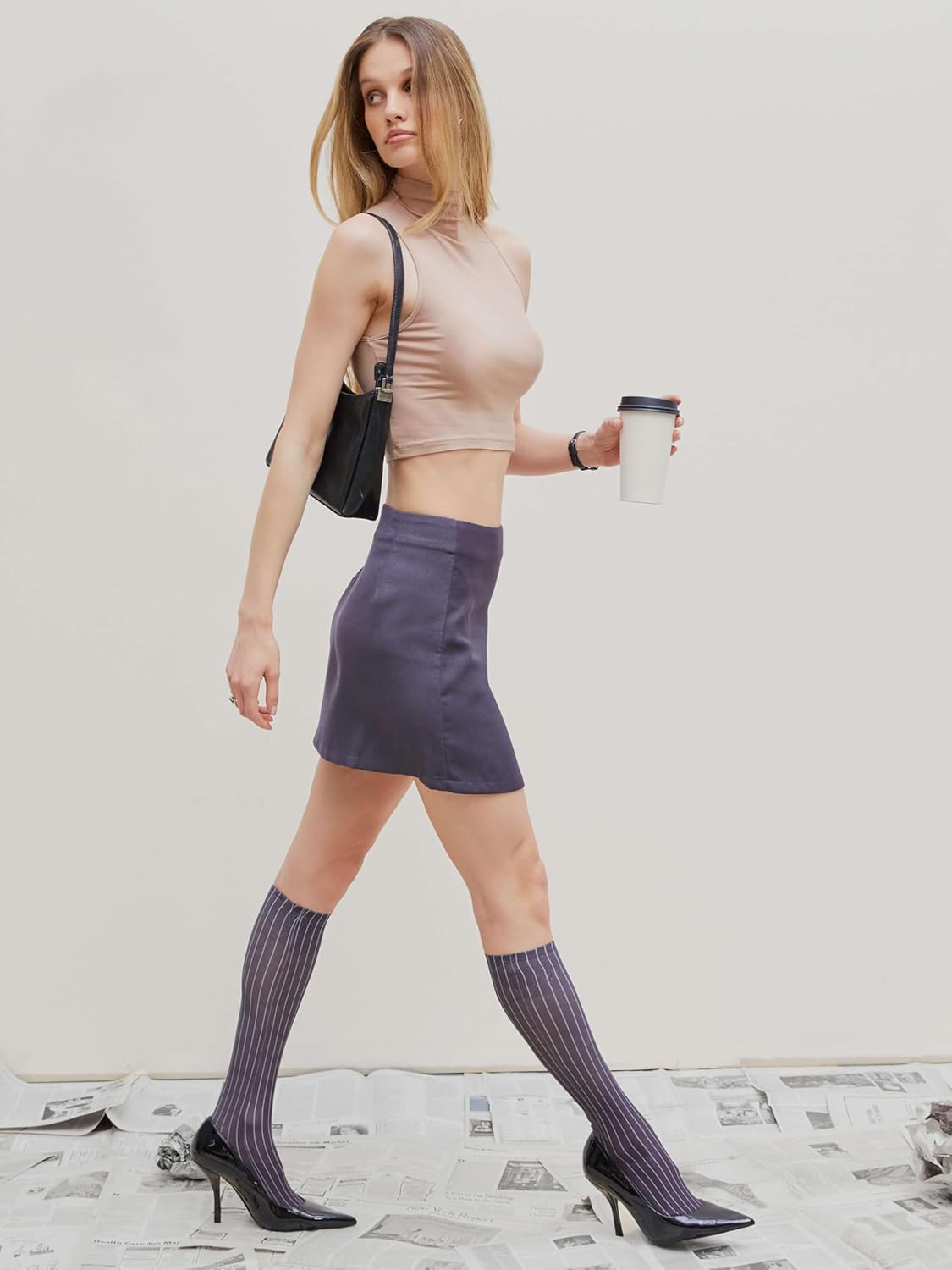 Cider Mini Skirt High Waist Zip Up Split Bodycon Fitted Party A Line Skirt - Image 4