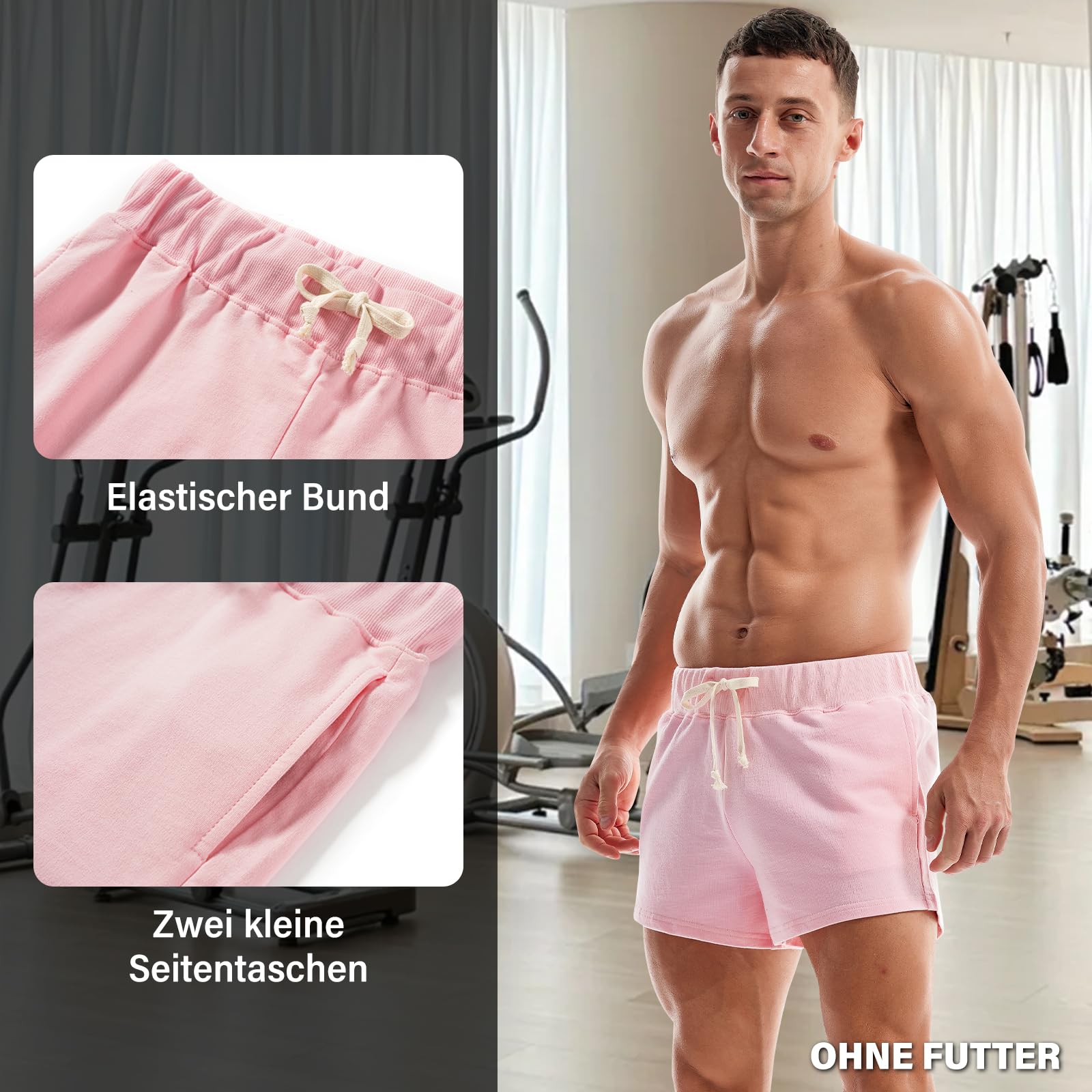Amy Coulee Short de sport court en coton pour homme - Short de sport respirant - Short de jogging - Short de course - Short de tennis pour homme avec poches